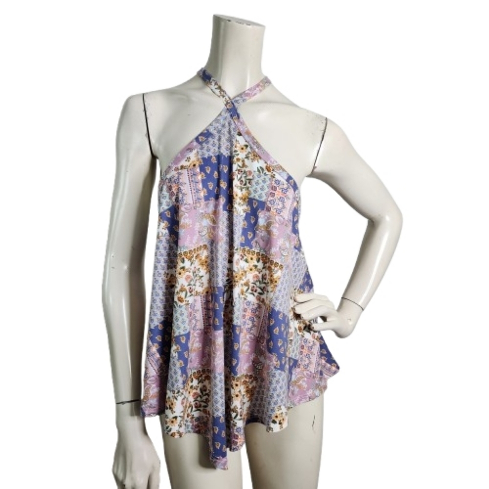 Haptics By Holly Harper Presley Patchwork Halter Top Women's S Multicolor Boho